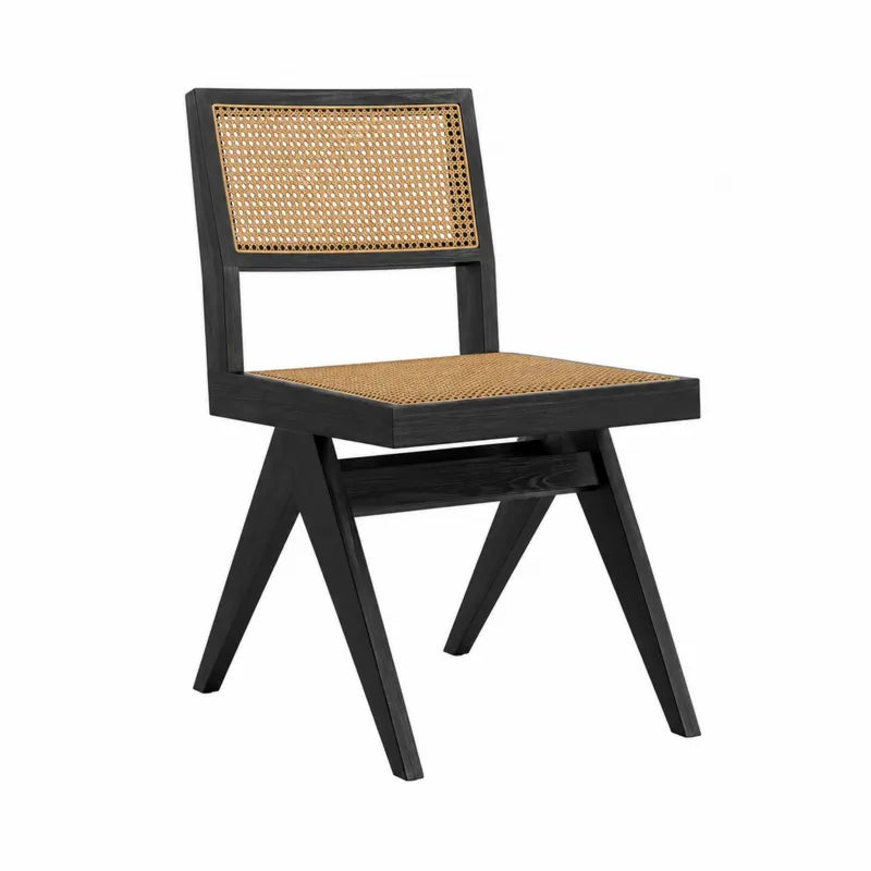 Krzesło z drewna bukowego i rattanu, czarne, 85 cm