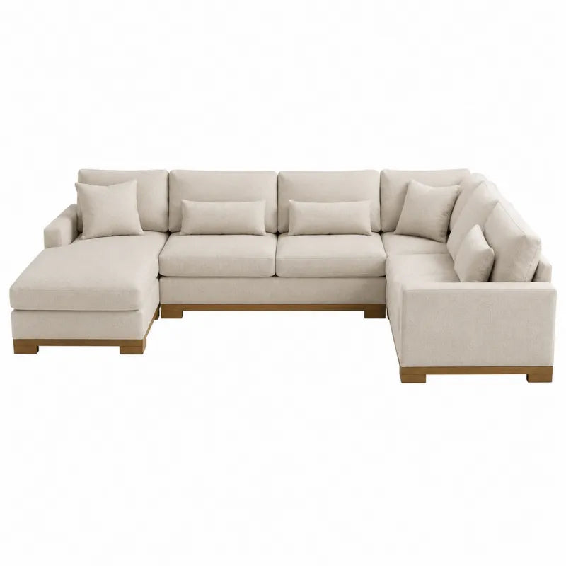 Sofa narożna modułowa z drewna i poliestru, 300 cm, beżowa