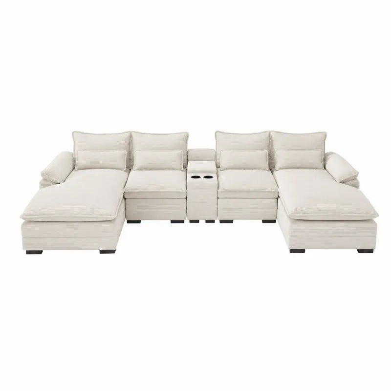 Narożnik modułowy L kształtny beżowy poliester 320 cm x 160 cm
