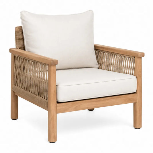 Krzesło ogrodowe z drewna tekowego z poduszkami, jasny beż, 80x75x70 cm