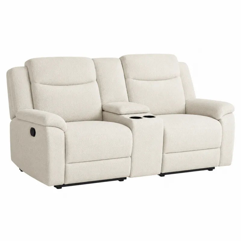 Sofa dwuosobowa z funkcją relaksu i uchwytami na kubki beżowa