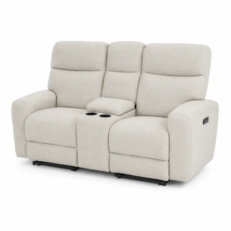 Dwuosobowa sofa rozkładana z mechanizmem elektrycznym, beżowa, tkanina poliestrowa