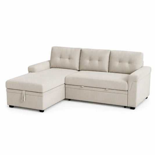 Narożna sofa z tkaniny poliestrowej beżowa 220x150x90 cm