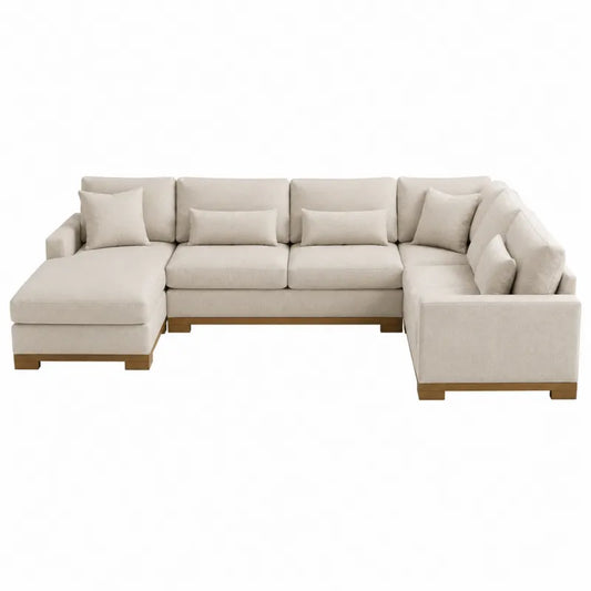 Sofa narożna modułowa z drewna i poliestru, 300 cm, beżowa