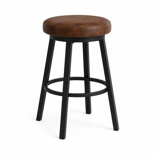 Taboret barowy skórzany brązowy z metalową ramą